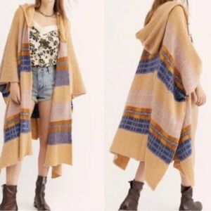 Free People hooded striped poncho
